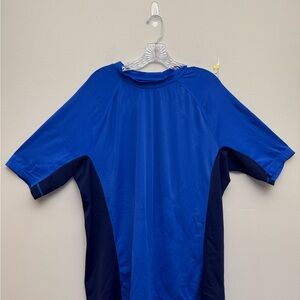 Lands’ End Mens Large Tall Blue Rash Guard Swim Shirt Short Sleeve